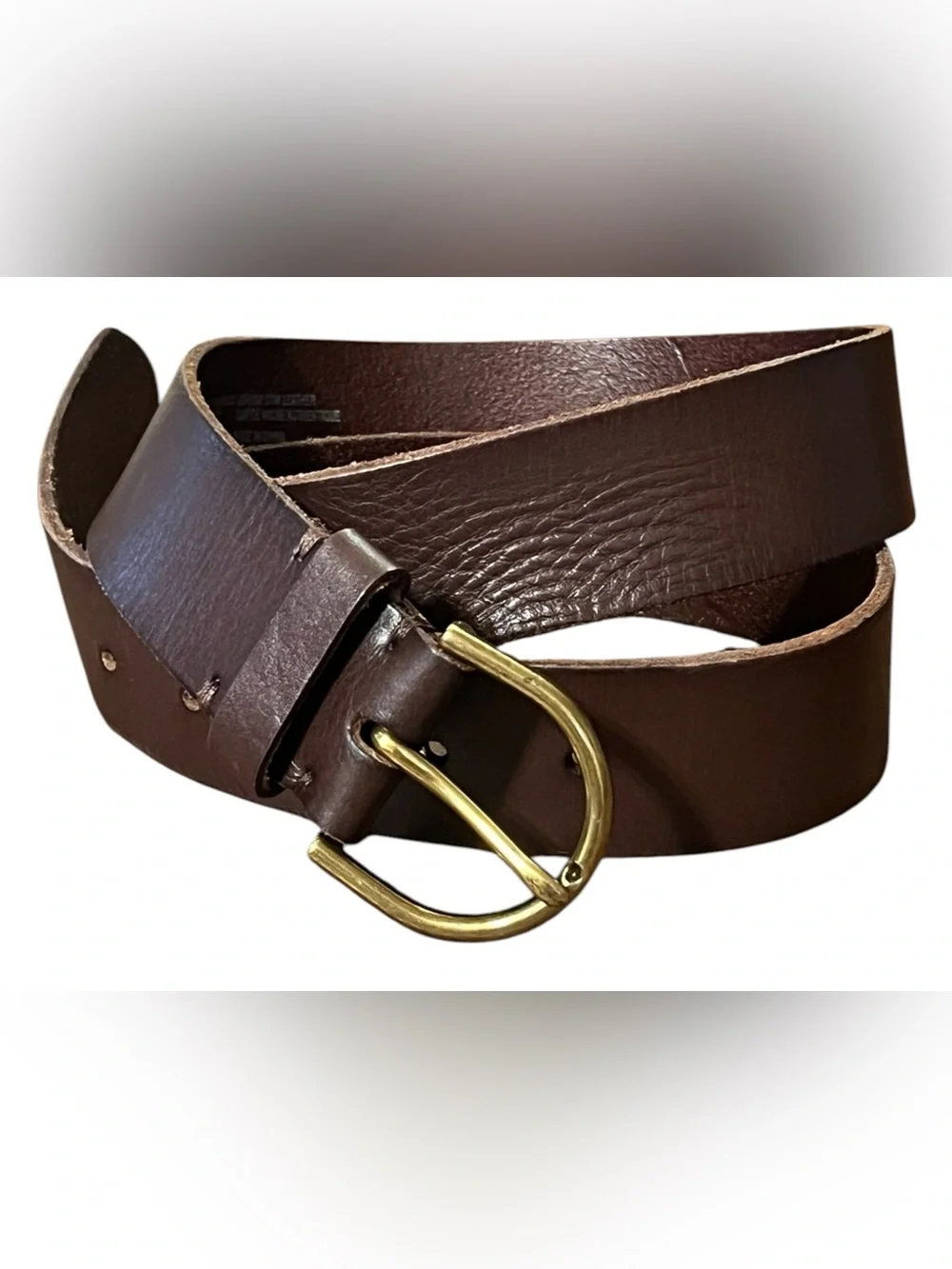Classic Brown Leather Men’s Belt with Brass Buckle Sz L